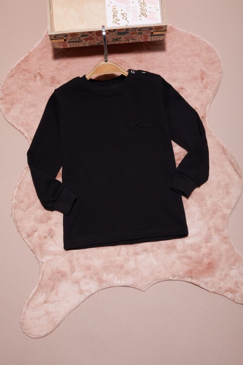 Siyah Yazı Nakışlı Kız Çocuk Çıtçıtlı Sweatshirt 16420