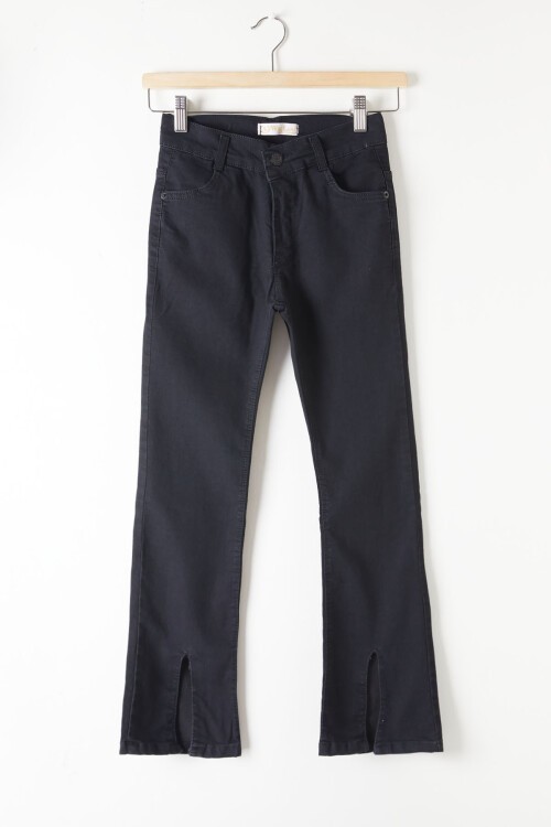 Siyah Yırtmaçlı İspanyol Paça Kız Çocuk Jean Pantolon 16211