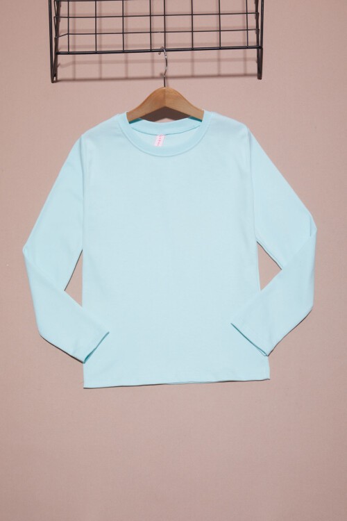 Su Yeşili Uzun Kollu Kız Çocuk Düz Sweatshirt 16424