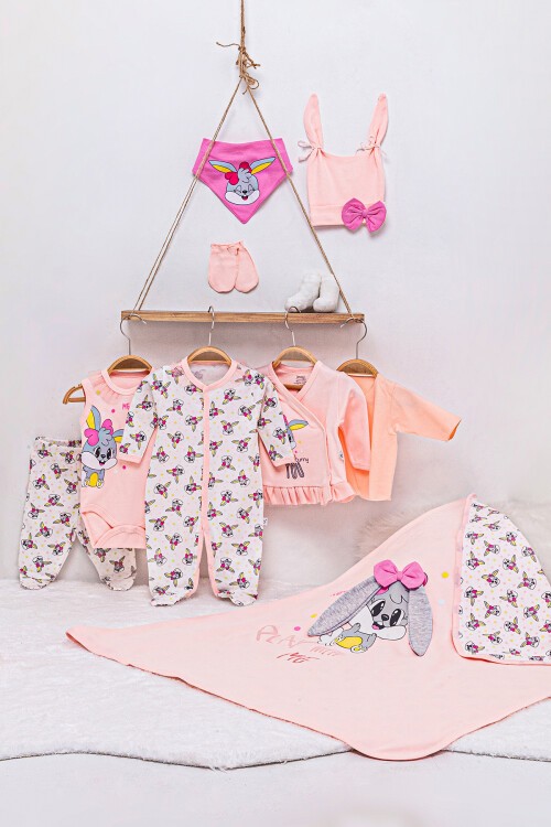 Tavşan Desenli 10lu Bebek Hastane Çıkışı Seti 16560