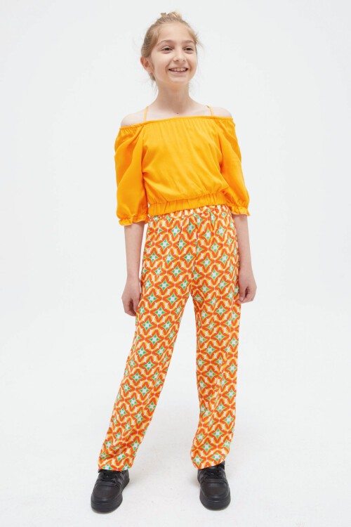 Turuncu Askılı Bluzlu Pantolonlu Kız Çocuk Takım 15409