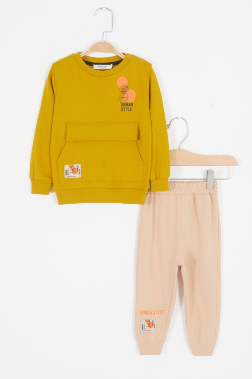 Erkek Bebek Urban Yazı Baskılı Hardal 2li Takım 16674
