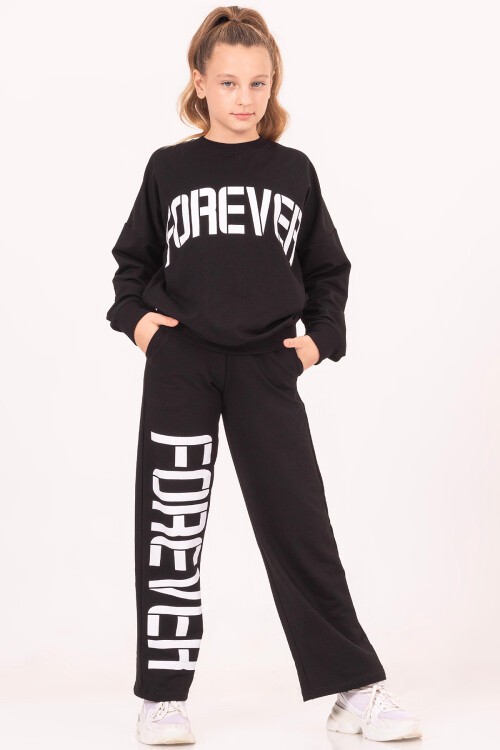 Kız Çocuk Siyah Yazı Baskılı Takımı 17185