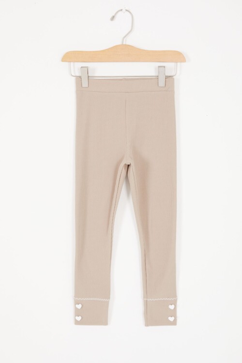Krem Kalp Düğmeli Fitilli Kız Çocuk Tayt 16892