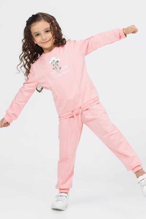 Pembe Çiçek Baskılı Kız Çocuk Takım 16676