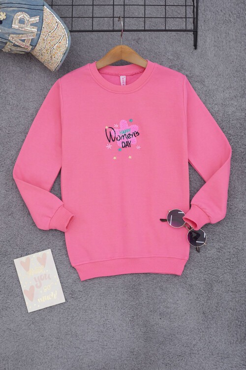 Pembe Çiçek Nakışlı Kız Çocuk Kız Çocuk Sweatshirt 17193