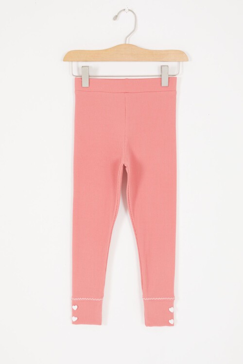 Pembe Kalp Düğmeli Fitilli Kız Çocuk Tayt 16891