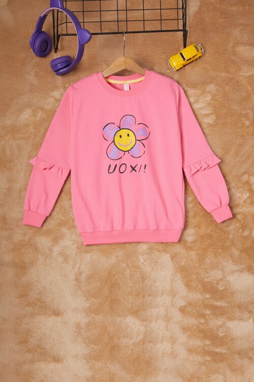 Pembe Papatya Baskılı Kız Çocuk Sweatshirt 16613
