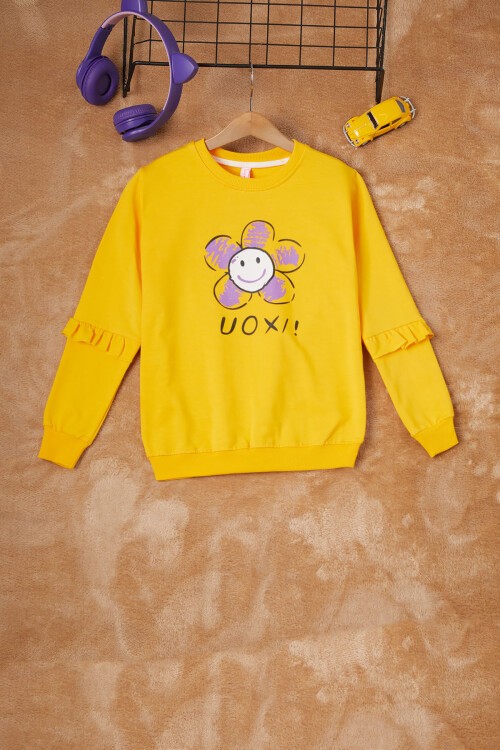 Sarı Papatya Baskılı Kız Çocuk Sweatshirt 16612