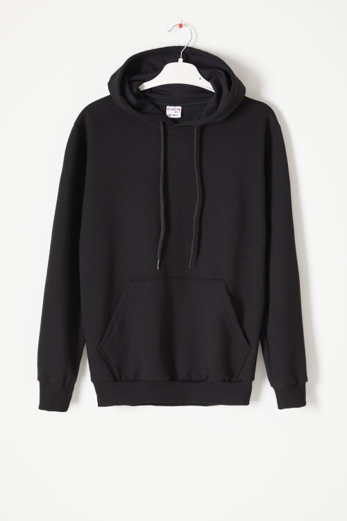 Siyah Polarlı Kanguru Cepli Çocuk Kapüşonlu Sweatshirt 17039