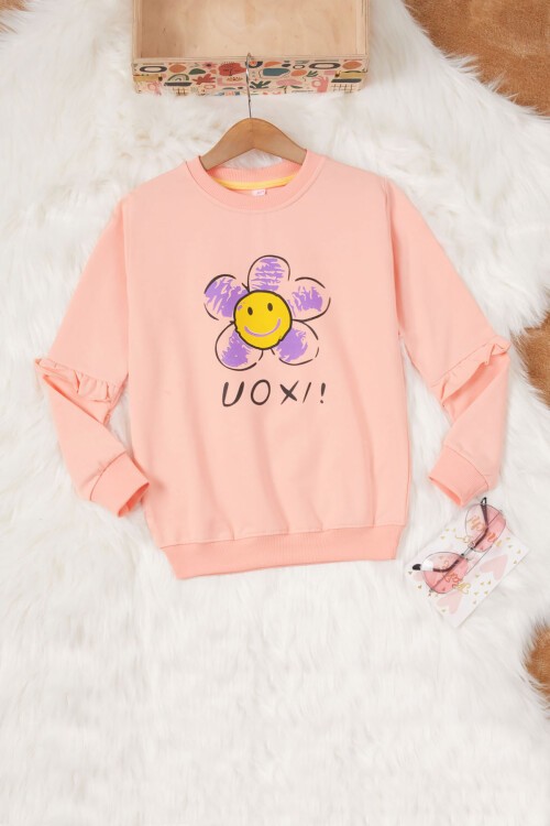 Somon Papatya Baskılı Kız Çocuk Sweatshirt 17014