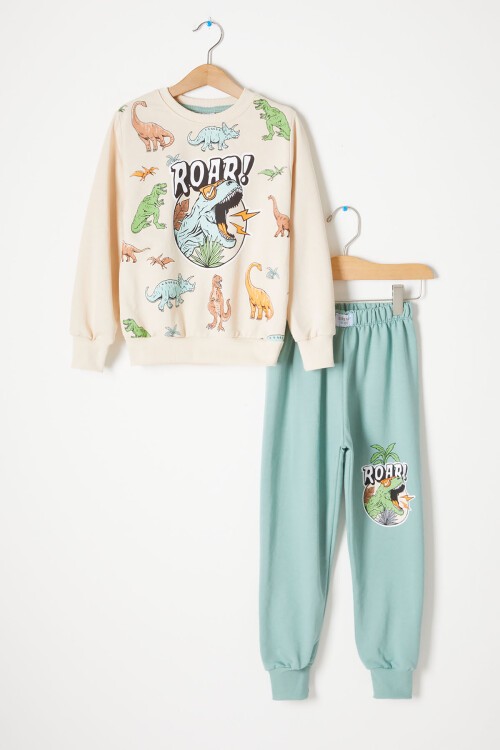 Yeşil Roar Dinozor Baskılı Erkek Çocuk Eşofman Takımı 16755