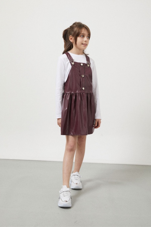 Bordo Askılı Kız Çocuk Suni Deri Salopet 17640