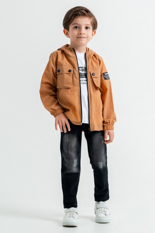 Kahve Kapüşonlu Ceketli Tişörtlü Erkek Çocuk 3lü Takım