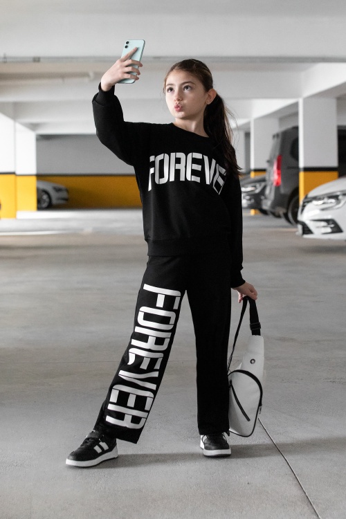 Kız Çocuk Siyah Yazı Baskılı Takımı 17143