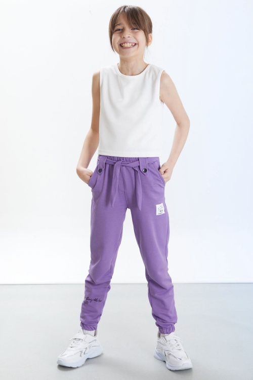 Lila Fashion Girl Armalı Kuşaklı Kız Çocuk Eşofman Altı 17684