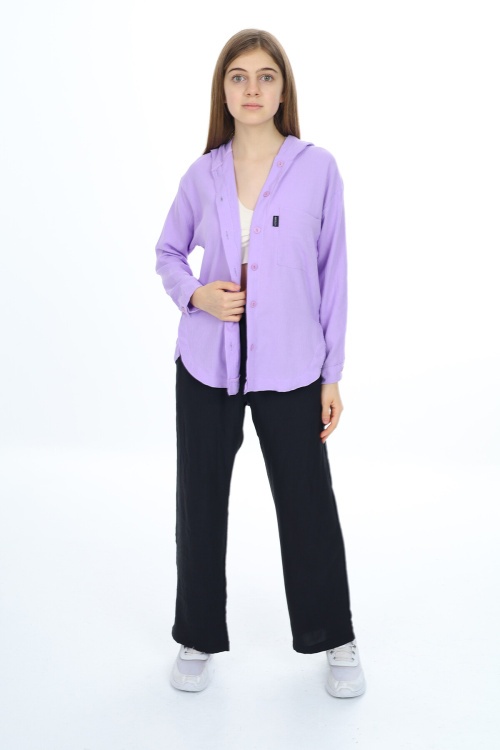 Lila Kız Çocuk Kapüşonlu Gömlekli Takım 17962