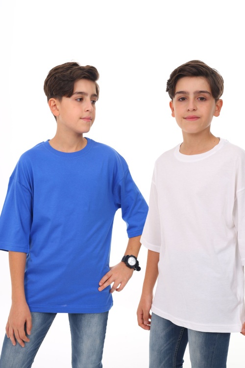 Mavi - Beyaz Düz Bisiklet Yaka 2li Erkek Tişört 18044