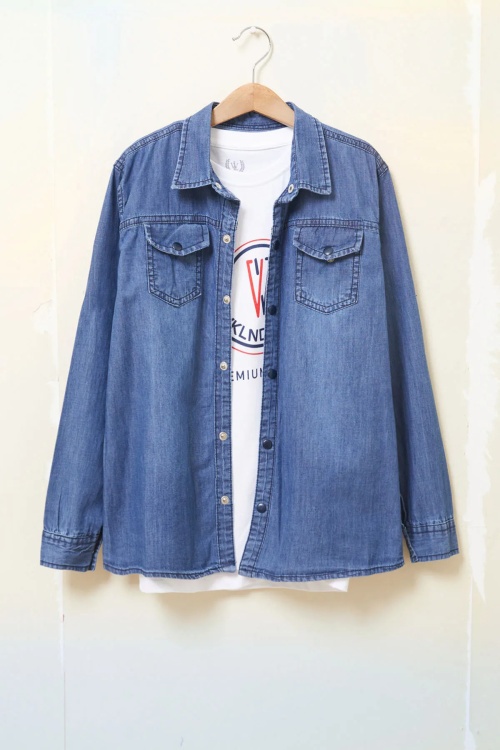 Lacivert Logolu Tişörtlü Jean Gömlekli Erkek Çocuk 2li Takım 17718