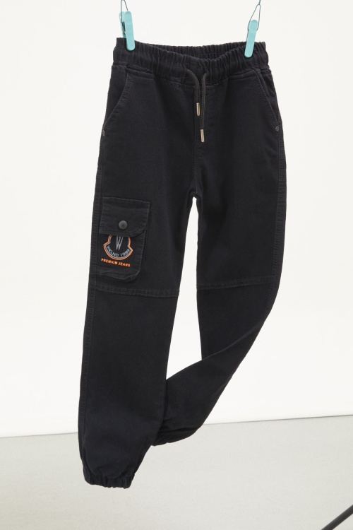 Siyah Baskılı Kargo Cepli Erkek Çocuk Jean Pantolon 17757