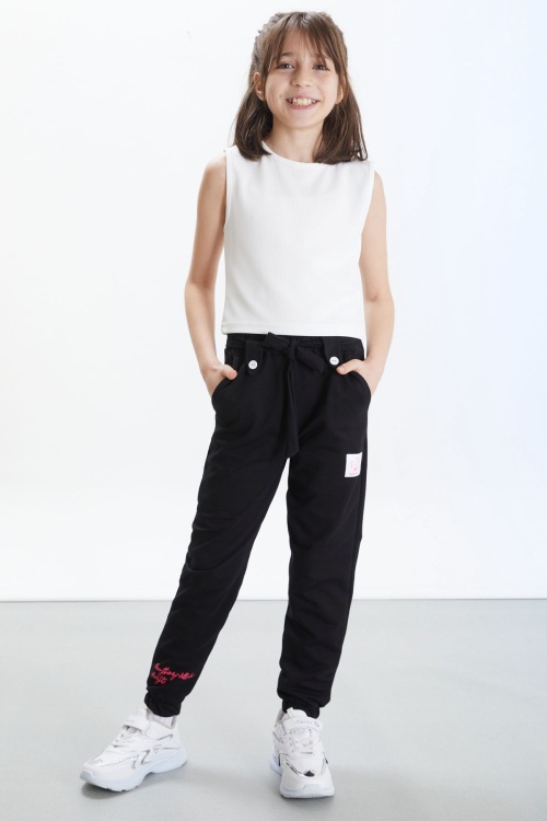 Siyah Fashion Girl Armalı Kuşaklı Kız Çocuk Eşofman Altı 17680