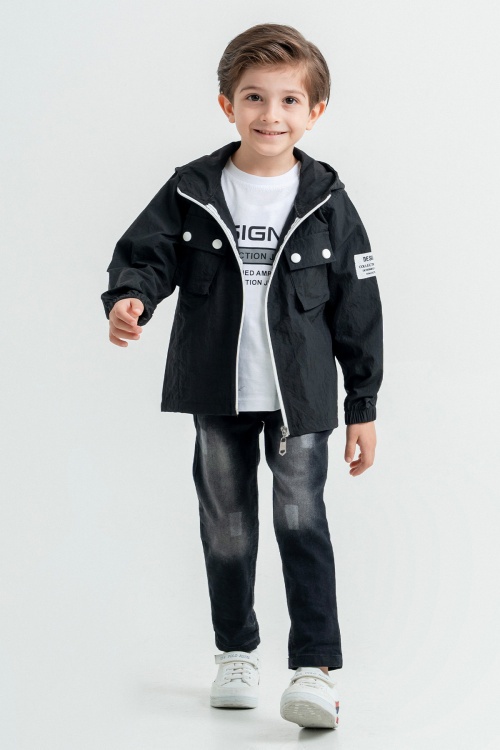 Siyah Kapüşonlu Ceketli Tişörtlü Erkek Çocuk 3lü Takım 17823