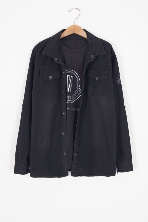 Siyah Logolu Tişörtlü Jean Gömlekli Erkek Çocuk 2li Takım 17654