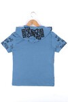 Erkek Çocuk İndigo Kanguru Cep Kapüşonlu 8-13 Yaş T-Shirt 4137