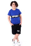 Erkek Çocuk Koyu Mavi Şerit Sport Yazı Baskı 9-14Yaş Takım 4145