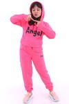 Kız Çocuk Neon Pembe Angel Nakışlı 5-9 Yaş Takım 4143-3