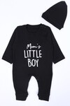 Erkek Bebek Siyah Moms Little Boy 0-24 Ay Şapkalı Tulum 2027B