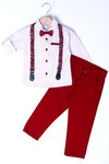 Erkek Çocuk Kırmızı Artı Desen 1-4Yaş Oxford Gömlek Takım 6185-1