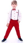 Erkek Çocuk Kırmızı Artı Desen 4-8Yaş Oxford Gömlekli Takım 6186