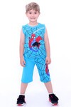 Erkek Çocuk Mavi Örümcek Baskı 2-9 Yaş Şortlu Takım 4042-2