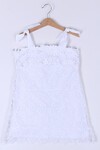 Kız Çocuk Beyaz 4-9 Yaş Dantelli Askılı Elbise 6587