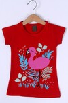 Kız Çocuk Kırmızı Flamingo Baskı 2-7 Yaş T-Shirt 0409-4