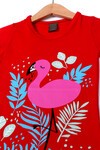 Kız Çocuk Kırmızı Flamingo Baskı 2-7 Yaş T-Shirt 0409-4