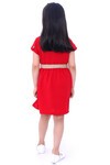 Kız Çocuk Kırmızı Hasır Kemerli CepKapaklı 3-12Yaş Elbise 1434-1