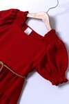 Kız Çocuk Kırmızı Kare Yakalı 3-8 Yaş Gipeli Elbise 3328-4