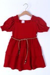 Kız Çocuk Kırmızı Kare Yakalı 3-8 Yaş Gipeli Elbise 3328-4