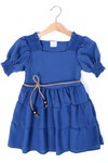 Kız Çocuk Koyu Mavi Kare Yakalı 3-8 Yaş Gipeli Elbise 3328-8