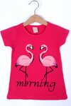 Kız Çocuk Koyu Pembe Flamingo Baskı 2-7 Yaş T-Shirt 12172