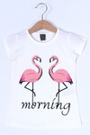 Kız Çocuk Krem Flamingo Baskı 2-7 Yaş T-Shirt 0415-3