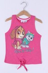 Kız Çocuk Pembe Simli Kedi Köpek Baskı Kolsuz T-Shirt 6591