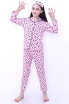 Kız Çocuk Pudra Kalp Desenli 3-11 Yaş Pijama Takımı 701-1