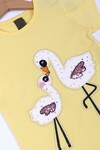 Kız Çocuk Sarı Kuğu Nakışlı 2-8 Yaş T-Shirt 0411-2