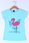 Kız Çocuk Su Yeşili Flamingo Baskı 2-7 Yaş T-Shirt 0409
