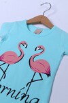 Kız Çocuk Su Yeşili Flamingo Baskı 2-7 Yaş T-Shirt 0415-2