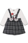 Kız Çocuk Gri Panda Baskı 2-7 Yaş Elbise 049-1