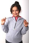 Kız Çocuk Gri Fermuarlı 4-9 Yaş Kapüşonlu Sweatshirt 15260-1